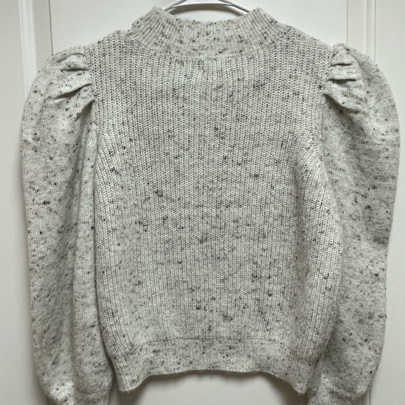 CUTE! Cream & Black Sz Medium Speckled Puffy Sleeve Sweater VERY CUTE! - Picture 6 of 8